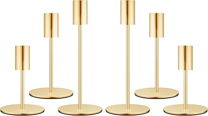 Set of 6 French Gold Taper Candle Holders Candlestick Holders, Decor Candle Stick Candle Holder f... | Amazon (US)