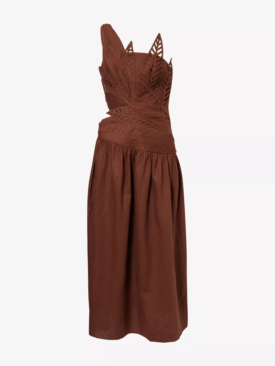 Leaves Cut-Out Linen-Blend Midi Dress | Selfridges
