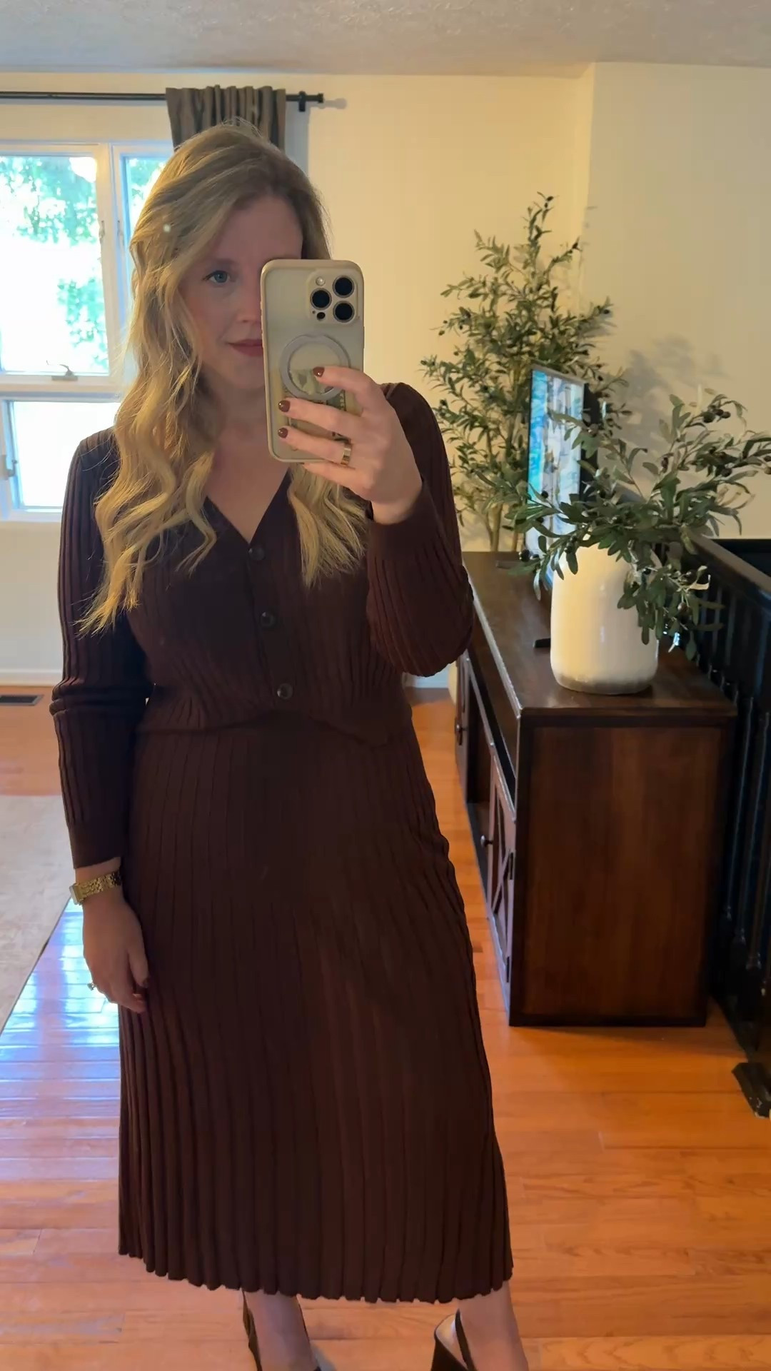 Monochromatic Set 🤎 from Target! fall outfit, fall set, fall midi skirt set, fall monochromatic outfit, espresso cardigan 

#LTKMidsize #LTKWorkwear #LTKFindsUnder50