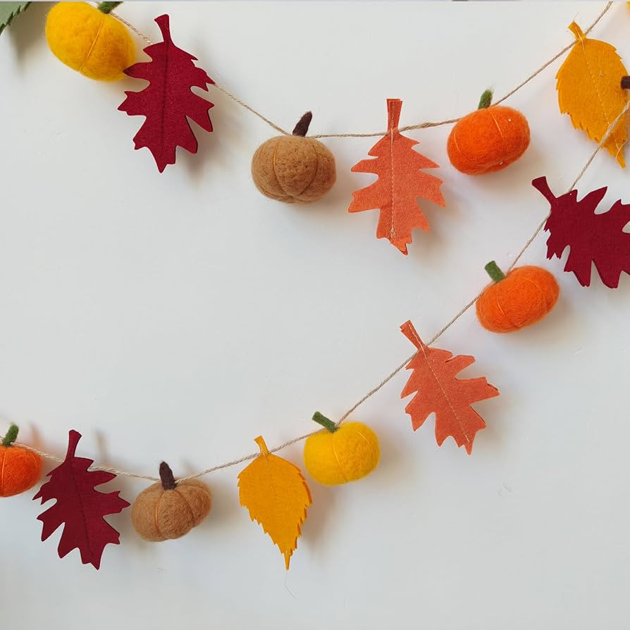 Fall Harvest Garland, Felt Pumpkin and Maple Leaf Banner, Autumn Thanksgiving Party Decorations | Amazon (US)