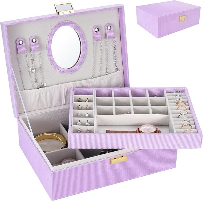 Dajasan Girl's Jewelry Box, Jewelry Organizer Box with Mirror, Velvet Jewelry Box for Little Girl... | Amazon (US)