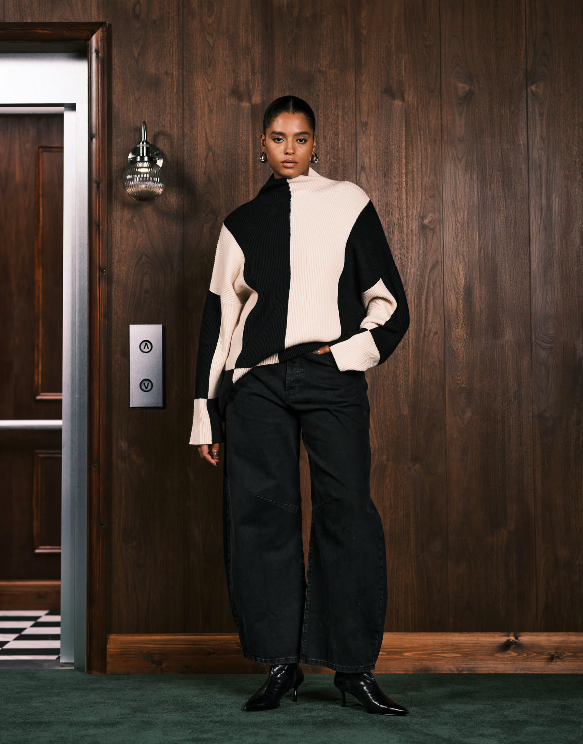 Pretty Lavish Curve rib knit spliced high neck jumper in cream and black | ASOS | ASOS (Global)