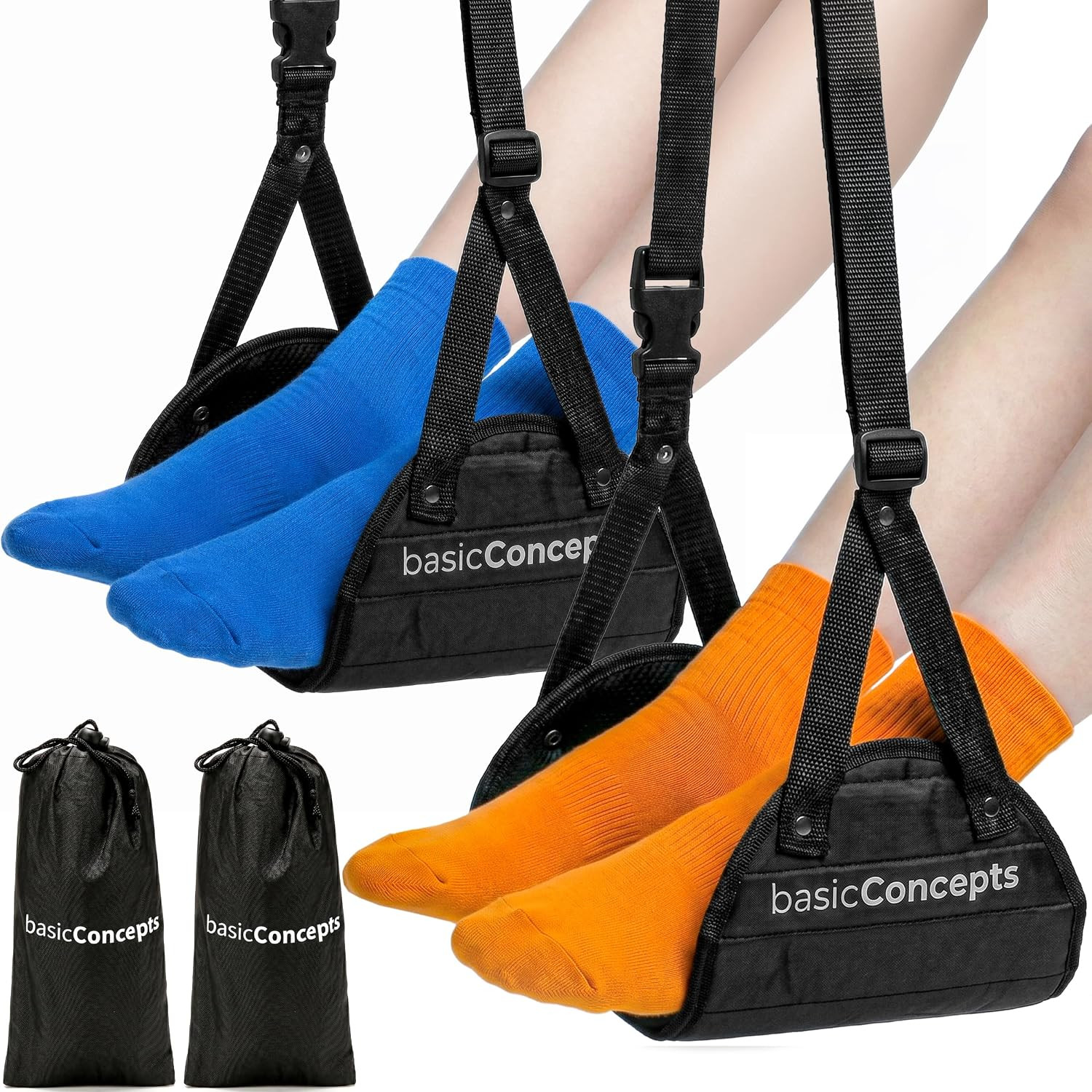 BASIC CONCEPTS Airplane Adjustable Foot Hammock (2 Pack), Perfect or Office Footrest to Relax Your Feet (Memory Foam) - for Travel Accessories, Desk Hammock, Comfy Hanger | Amazon (US)