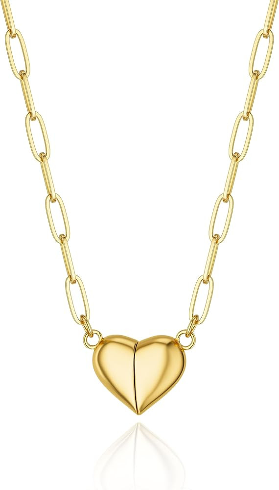 Tewiky Cute Heart Necklace Tiny 14k Gold Heart Pendant Choker Necklaces Small Gold Love Open Hear... | Amazon (US)