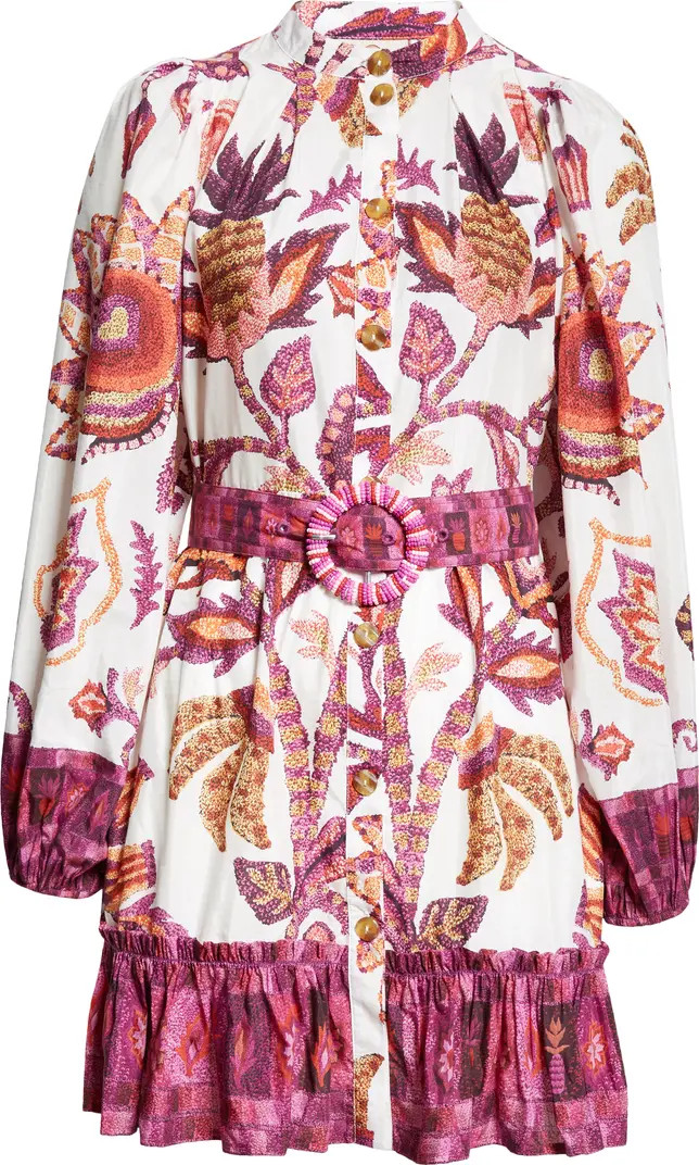 Sunset Tapestry Long Sleeve Belted Shirtdress | Nordstrom