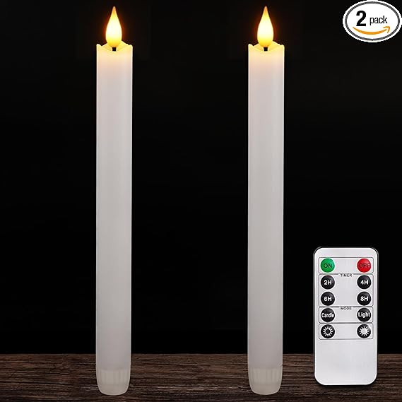 Homemory 2 Pcs White Flameless Taper Candles with Remote and Timer, Real Wax Made 9.6" Battery Op... | Amazon (US)