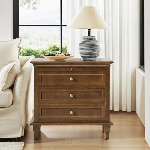 HULALA HOME Farmhouse 3 Drawer End Table with Tray, Drawer Organizer with Solid Wood Legs, End Ta... | Amazon (US)