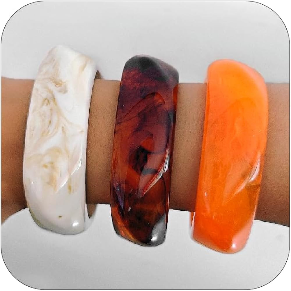 Acrylic Chunky Bangle Bracelets for Women 3 Pcs Colorful Square Resin Bangle Irregular Punk Acryl... | Amazon (US)