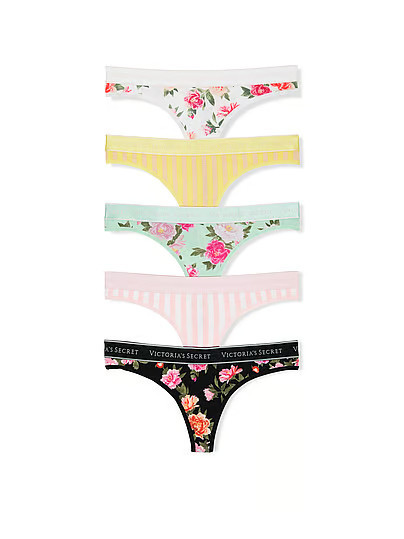5-Pack Logo Cotton Thong Panties, Print, S - Women's - Victoria's Secret | Victoria's Secret (US / CA )
