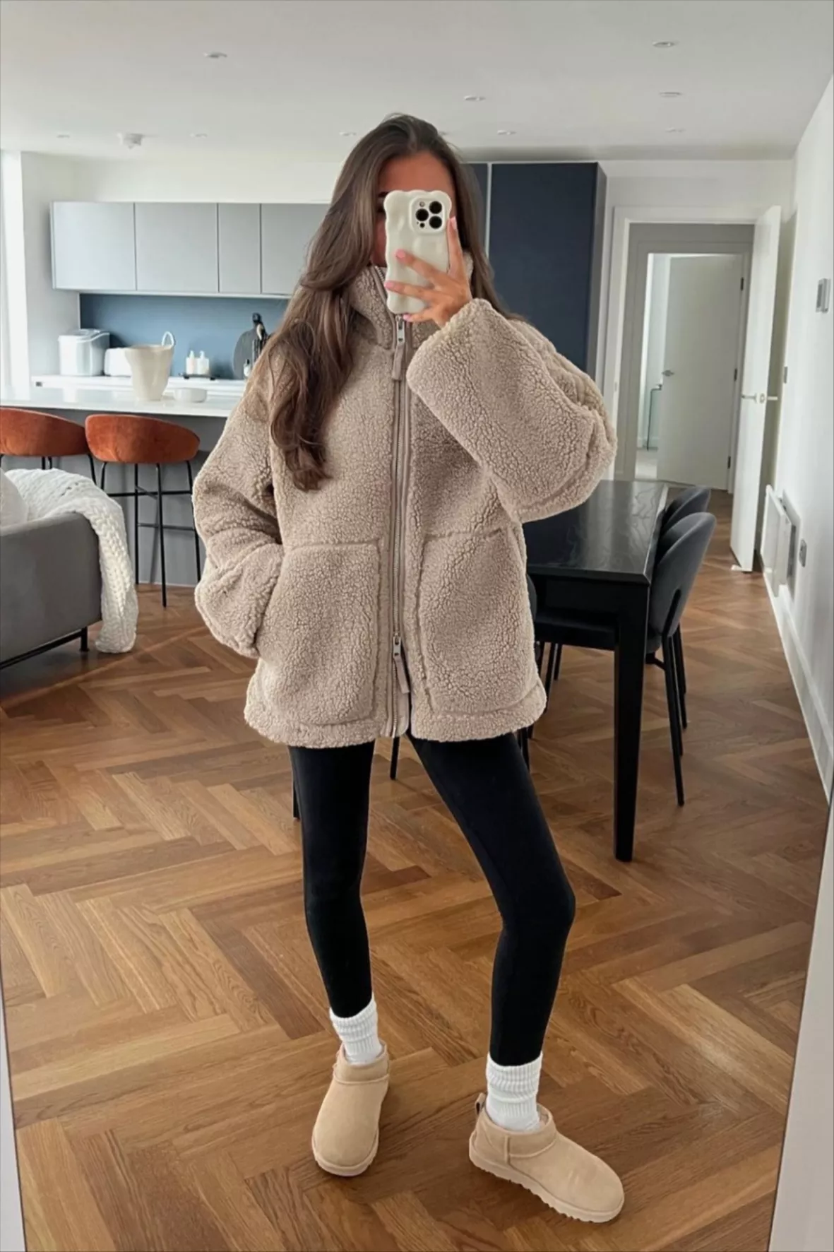 brown teddy jacket outfit