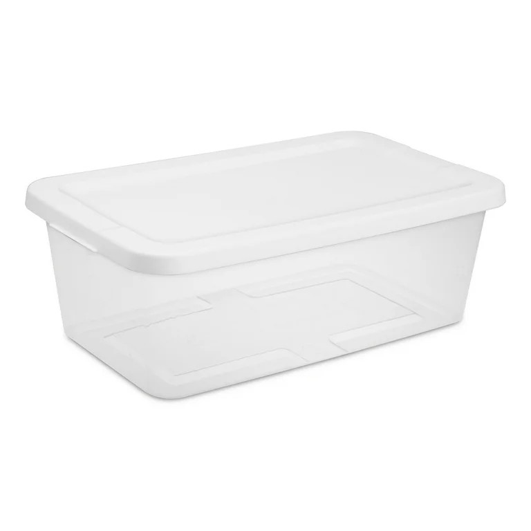 Sterilite Set of (10) 6 Quart Storage Boxes, Clear Plastic Storage Bin with Snap-On Lid, White | Walmart (US)