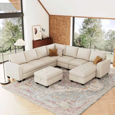Shavera 8 - Piece Velvet Sectional Sofa Livingroom Coner Couch with 2 Storage Ottomans | Wayfair North America