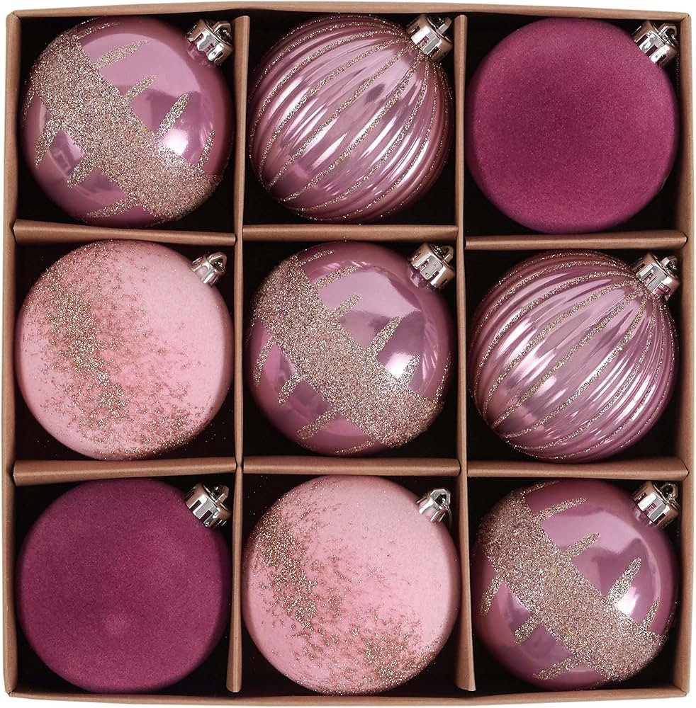 DecorbyHannah Valentines Day Christmas Ornaments, 9ct 3.15 Inches Large Pink Gold Christmas Tree ... | Amazon (US)