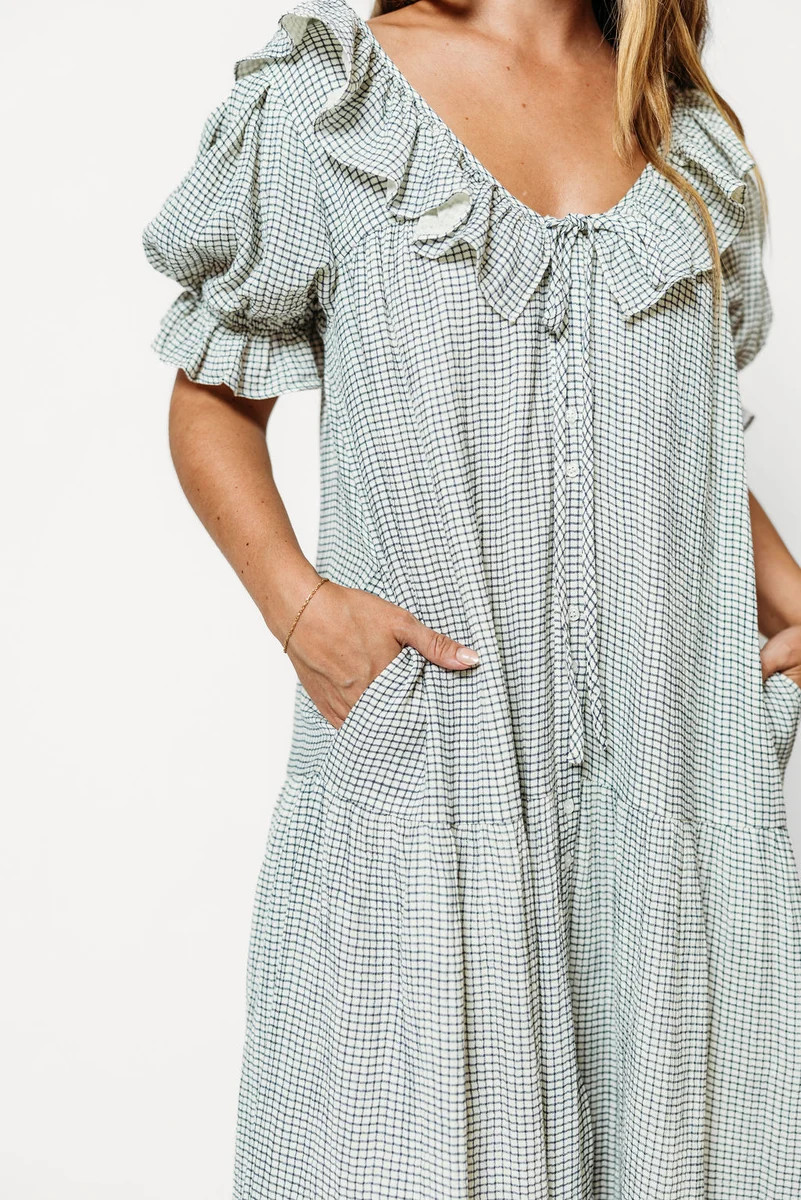 Sunday 100% Cotton Maxi Dress in Navy Grid - Bump Friendly & Inclusive | Worth Collective