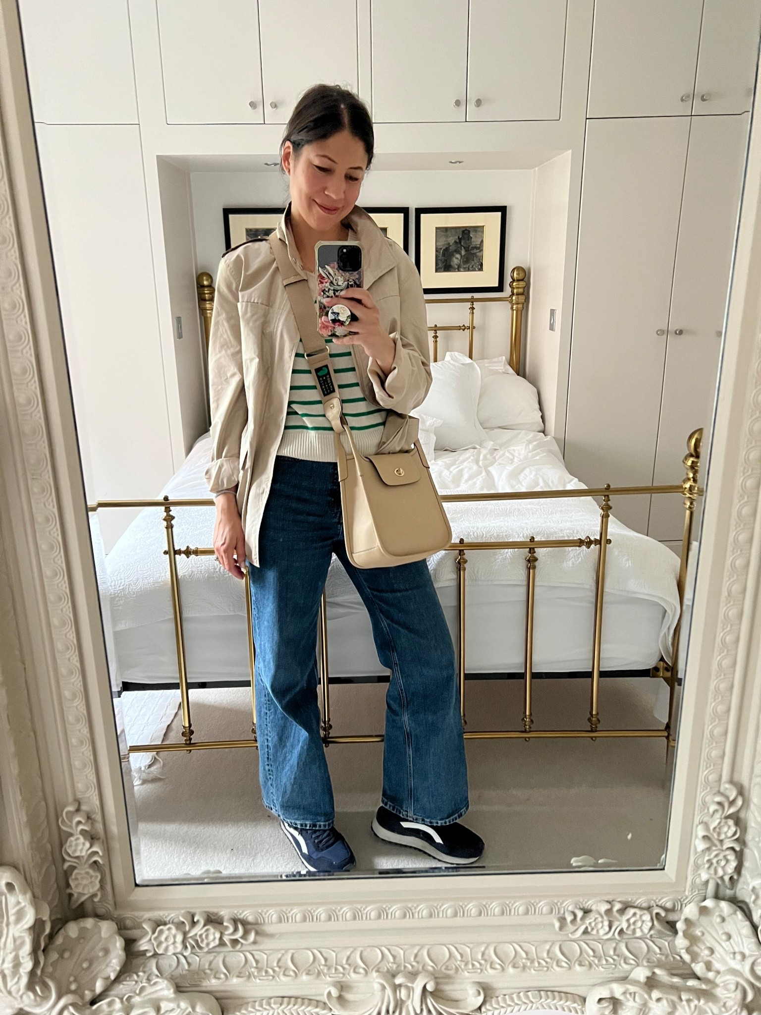 There’s something undeniably romantic about a rainy day in London, the glistening cobblestones, the misty gray skies, and the comforting rhythm of raindrops on your umbrella.

I spent the day exploring charming shops, strolling through the city streets, and taking in the thought-provoking exhibits at the Saatchi Gallery. This outfit is comfortable for a day of walking and will also keep me dry.

A lightweight waterproof jacket, a classic Breton stripe, wide-leg jeans, and practical sneakers carried me through it all with ease. I kept my hands free with a crossbody bag, ideal for shopping and museum hopping alike.

Dressing elegantly doesn’t mean sacrificing comfort, it means choosing pieces that reflect your personal style and serve your lifestyle. Rainy days are no exception. 💛

Do you enjoy rainy days as much as I do? How do you stay elegant when the weather turns gray?

#ChicInTheRain #ElegantEveryday #LondonInTheRain #TenItemWardrobe #IntentionalStyle

#LTKSeasonal #LTKStyleTip #LTKTravel