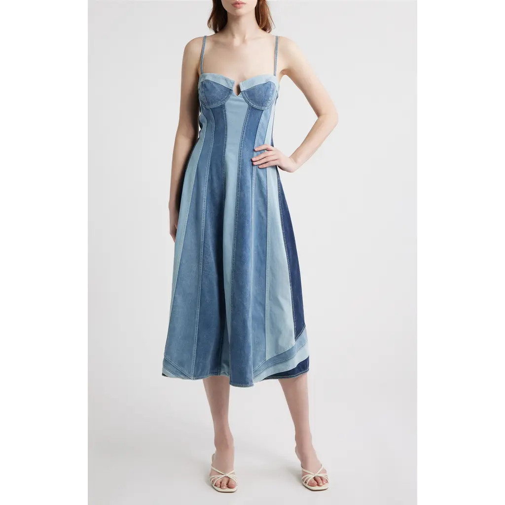 LOVE THE LABEL Mackensie Denim Dress in Paneled Denim at Nordstrom, Size X-Small | Nordstrom