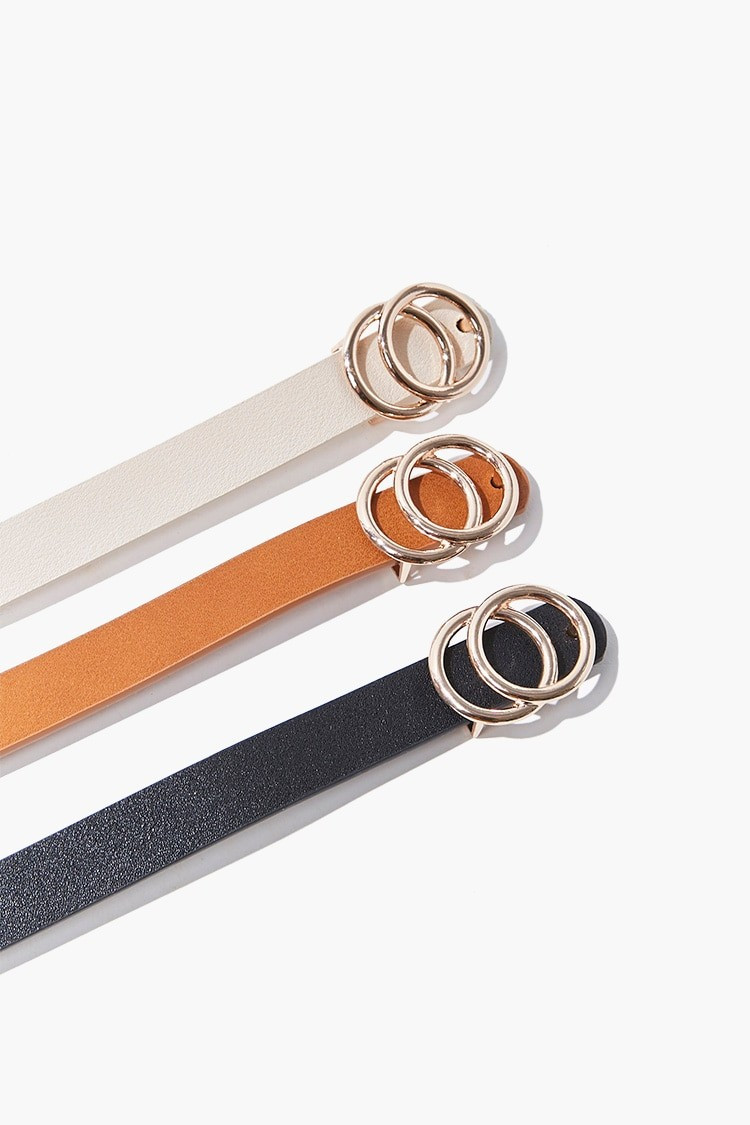 Dual-Buckle Waist Belt Set in Black/Ivory | Forever 21 (US)