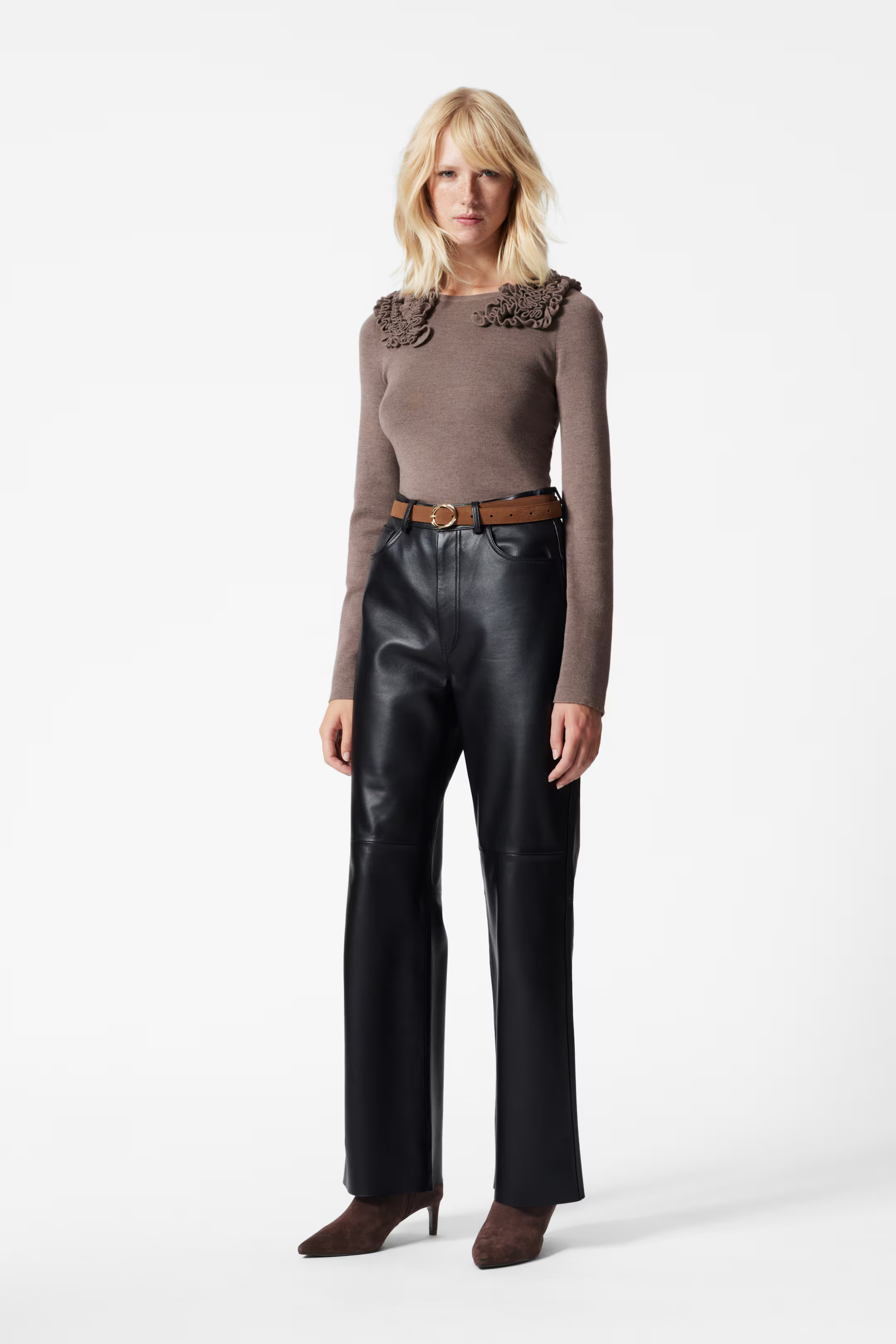 Ruffled Merino-Blend Top - Cream - Ladies | H&M GB | H&M (UK, MY, IN, SG, PH, TW, HK)