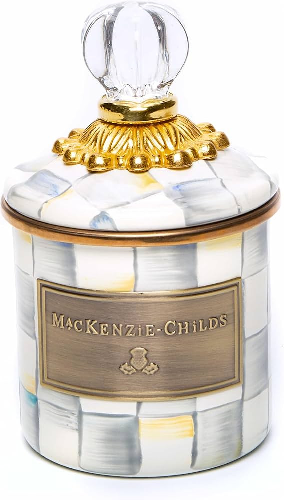 MACKENZIE-CHILDS Sterling Check Enamel Canister, Gray-and-White Kitchen Storage Container with Li... | Amazon (US)