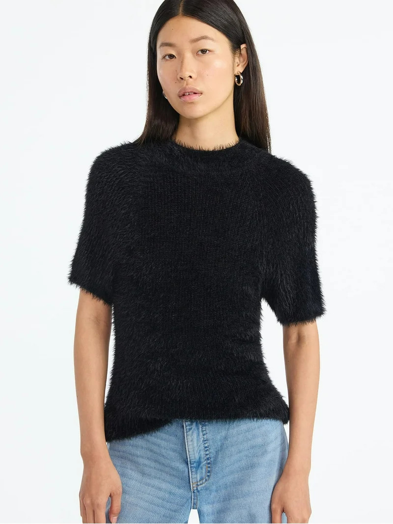 Scoop Women’s Fuzzy Sweater Top with Short Sleeves, Lightweight, Sizes XS-XXL | Walmart (US)