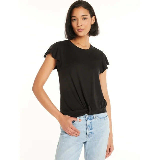 Time and Tru Women's Relaxed Fit Twist Top with Short Sleeves, XS-3XL | Walmart (US)