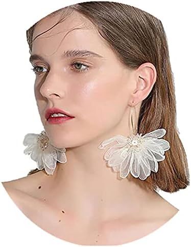 YERTTER Women Big Petal Drop Large Earrings Big Flowers Dangle Earrings with Chiffon Floral Tasse... | Amazon (US)