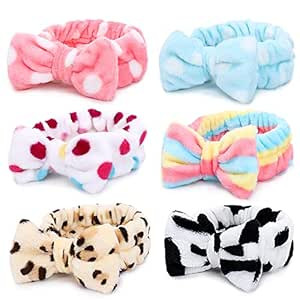 Spa Headband – 6 Pack Bow Hair Band Women Facial Makeup Head Band Soft Coral Fleece Head Wraps ... | Amazon (US)