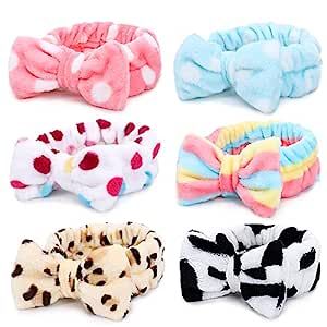 Spa Headband – 6 Pack Bow Hair Band Women Facial Makeup Head Band Soft Coral Fleece Head Wraps ... | Amazon (US)