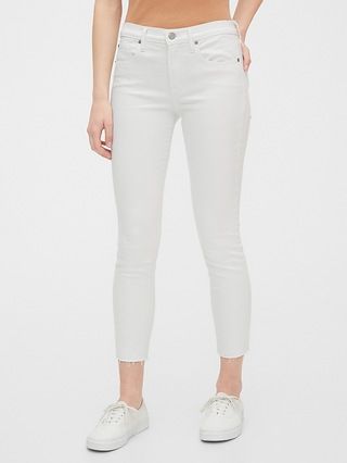 Mid Rise True Skinny Ankle Jeans with Raw Hem | Gap (US)