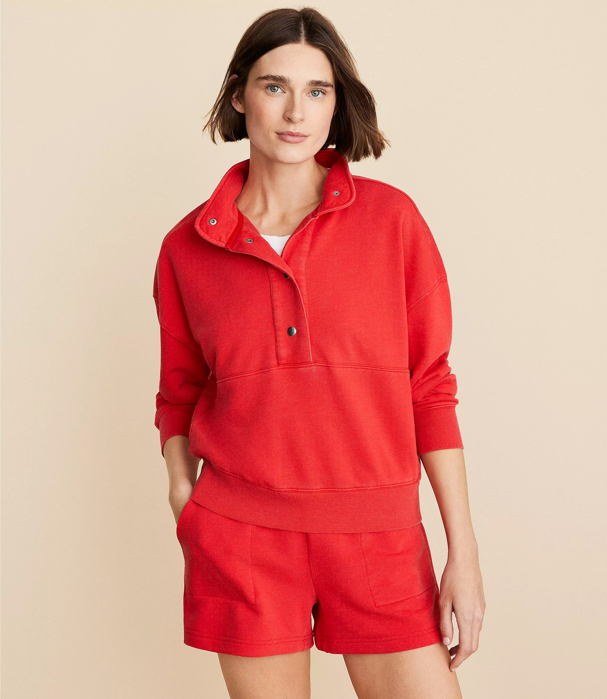 Lou & Grey Snap Washed Cozy Cotton Sweatshirt | LOFT