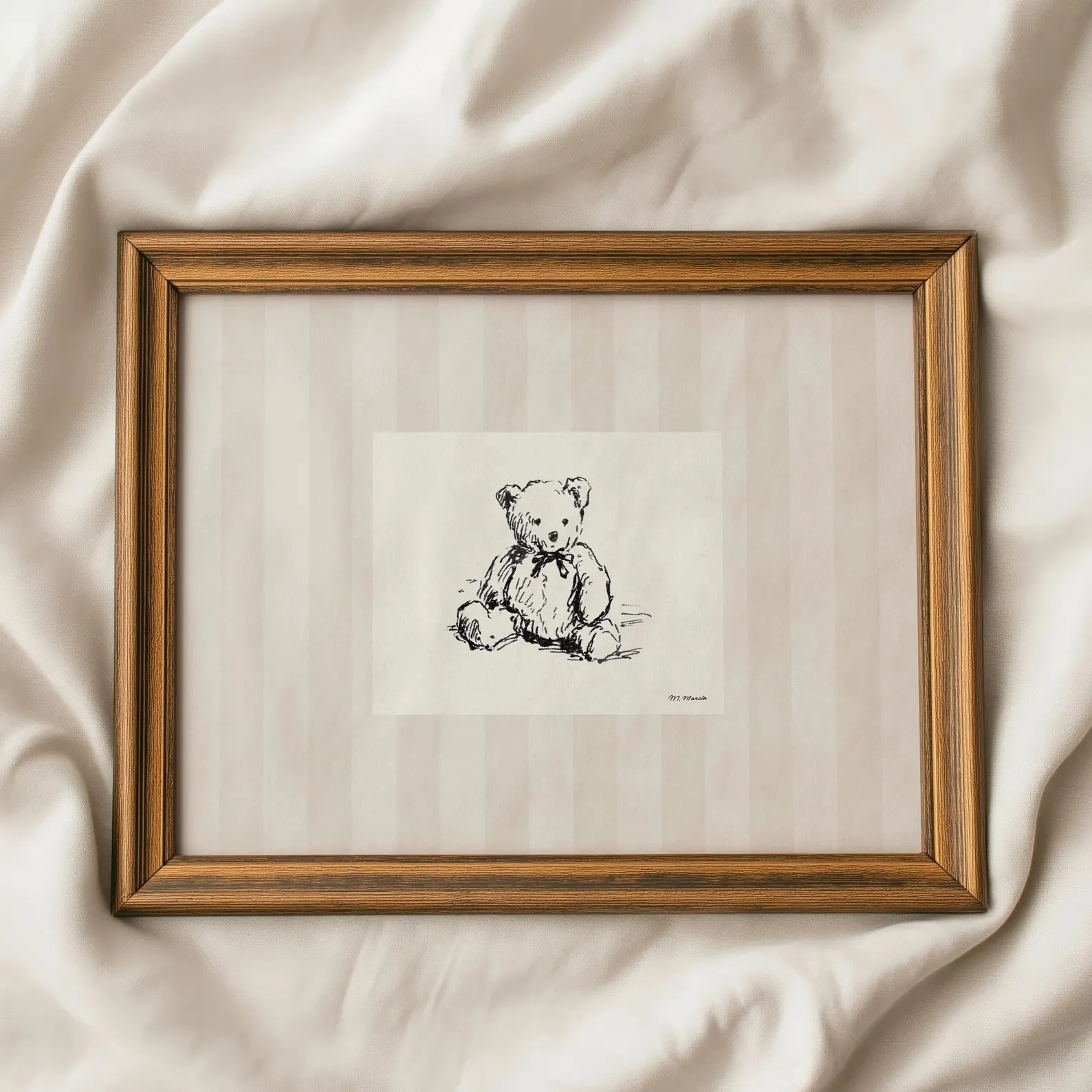 Teddy Bear Sketch + Beige Stripes by M. Marcia |  Gender Neutral Nursery Wall Art | Vintage Style... | Etsy (Global)