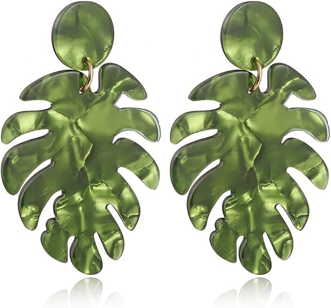 Acrylic Tropical Monstera Leaf Nature Palm Leaf Drop Earring for Women Trendy Party Jewelry | Amazon (US)