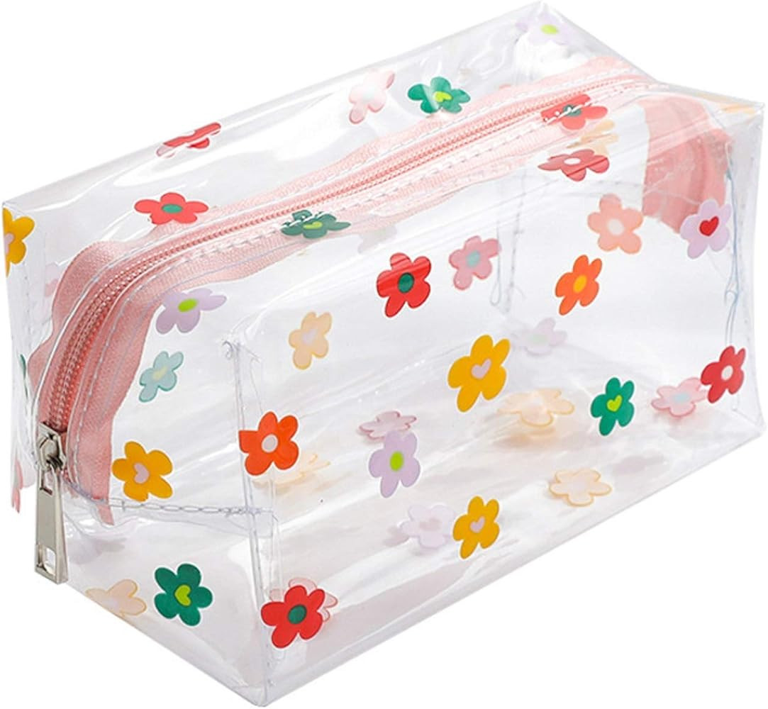 Transparent Makeup Bags Cute Flower Portable Cosmetic Bags Cartoon Waterproof Toiletry Organizer Pou | Amazon (US)