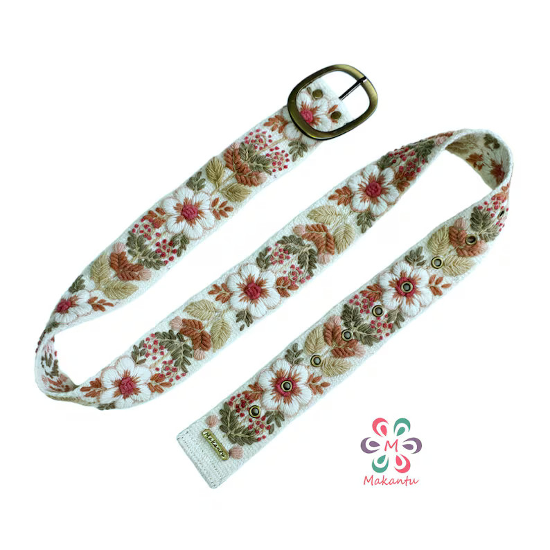 Ivory Belt, Ivory Flowers, Peruvian Embroidered Belt, Handmade Embroidery, Artistic Floral, Ethni... | Etsy (US)