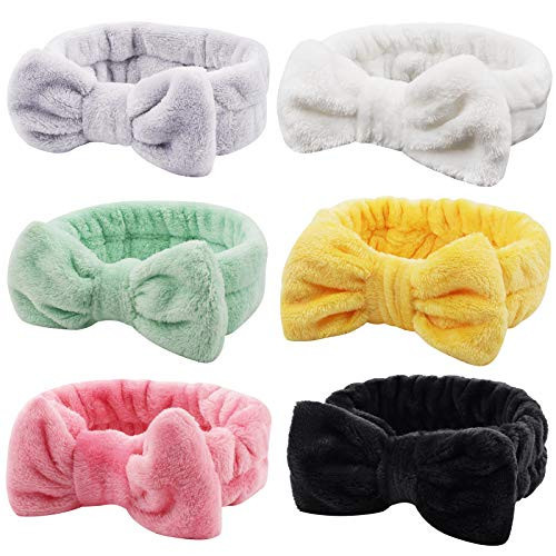 Casoty 6 Pieces Bow Hair Band Spa Headband for Washing Face Terry Cloth Makeup Headband for Face Washing Shower Skin Care Yoga Spa Party Supplies for Women Girls | Amazon (US)