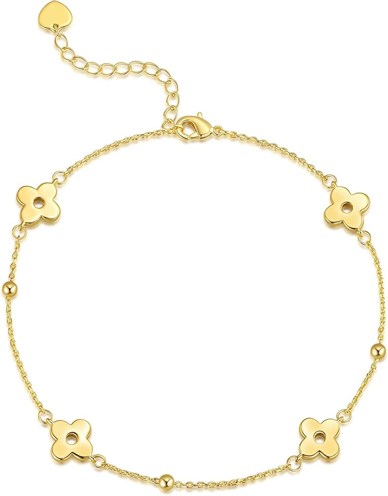 14K Gold Plated Anklets for Women Four-Leaf Clover 14K Gold Plated Ankle Bracelets for Women Gold... | Amazon (US)