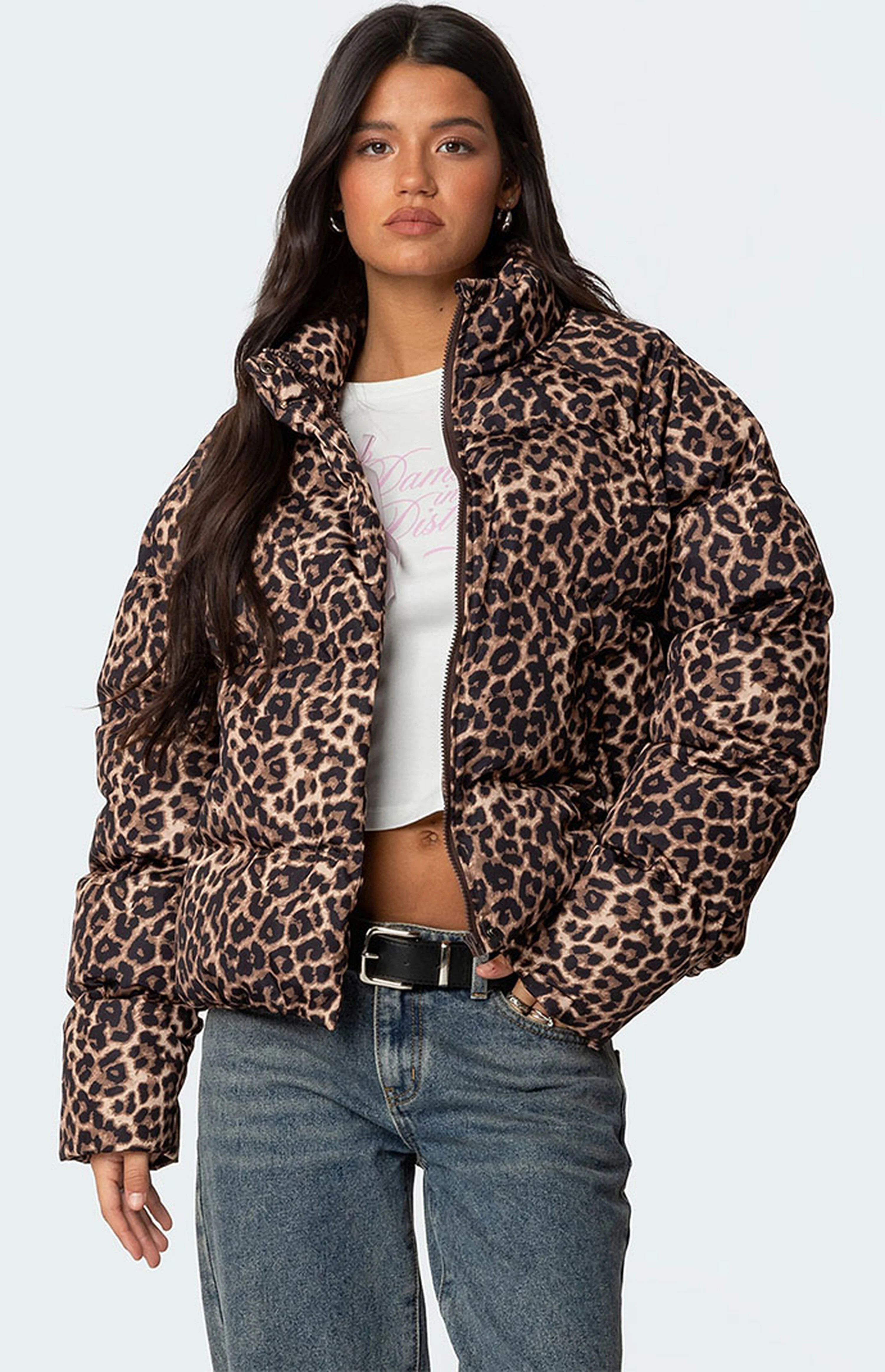 Edikted Dalya Leopard Printed Puffer Jacket | PacSun