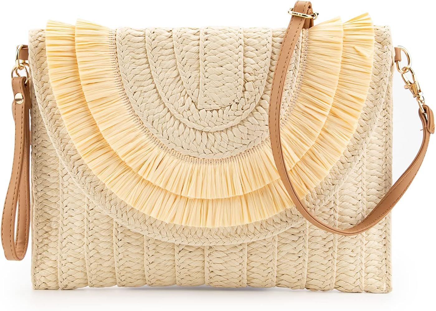 JBB Straw Crossbody Handbag Summer Beach Design Purse for Women woven Envelope Bag | Amazon (US)