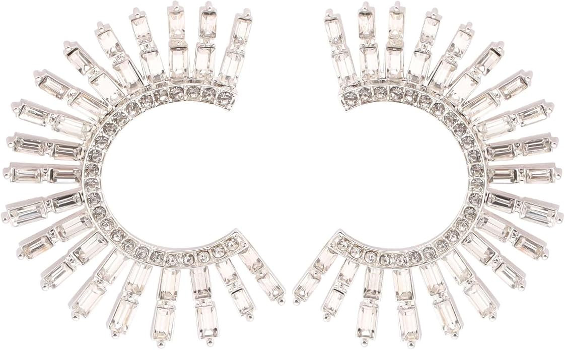 Rhinestone Hoop Drop Earrings for Women, Sparkly Crystal Semicircle Statement Earrings | Amazon (US)