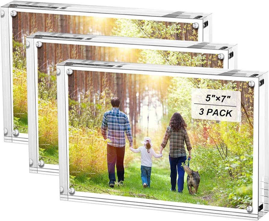 Boxalls 5x7 Inches Acrylic Picture Frames- 3 Pack, Desktop Frameless Photo Frames with Magnetic, ... | Amazon (US)