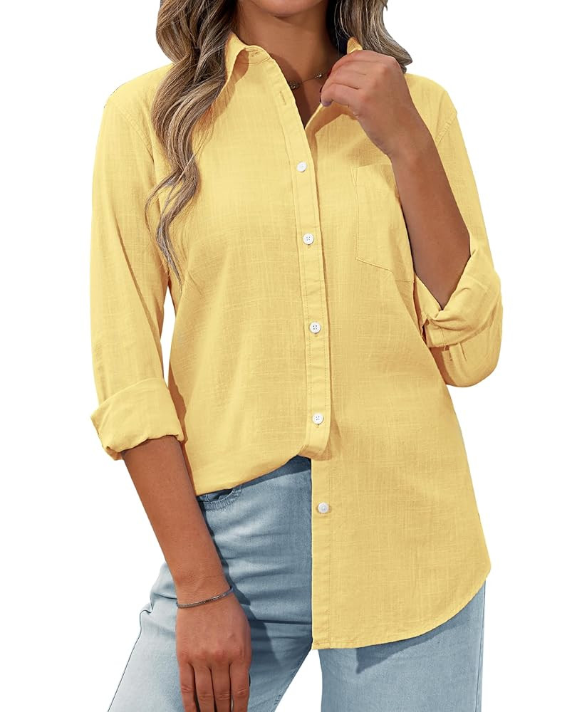 siliteelon Womens Button Down Shirt Linen Button Up Shirts for Women Long Sleeve Summer Shirt Col... | Amazon (US)