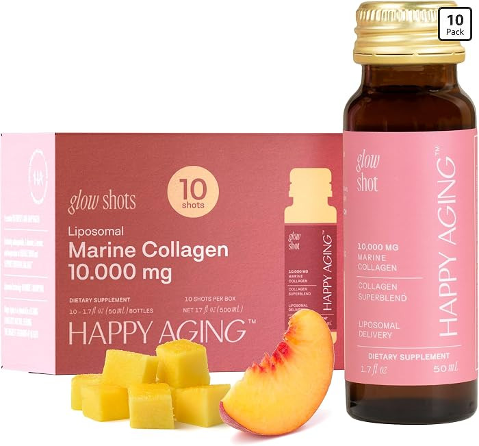 Marine Collagen Peptides Glow Shot 10,000mg - Liquid Collagen for Women with Liposomal Delivery -... | Amazon (US)