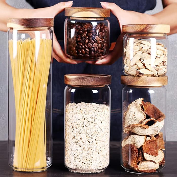 SAIOOL Set of 5 Kitchen Canisters,Thick, Stackable, Natural Style,Cookie, Rice and Spice Jars - S... | Amazon (US)