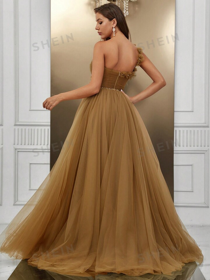 SHEIN Belle One Shoulder Appliques Mesh Overlay Formal Dress | SHEIN