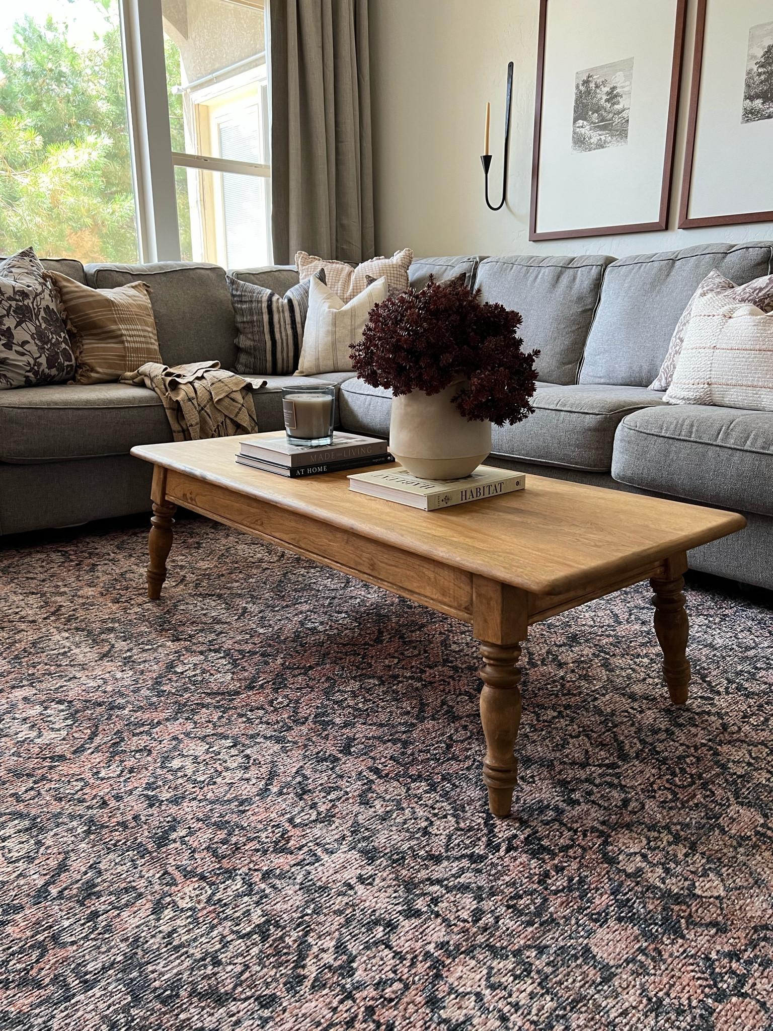 Living room styling
Vintage style loloi amber Lewis Billie rug ink salmon dark blue pink mauve floral print tan brown stripe kilim pillow cover black white stripe Hmong pillow large wooden frame black and white tree sketch printable art paper mache  decorative bowl large custom sectional grey fabric 

#LTKstyletip #LTKFind #LTKhome