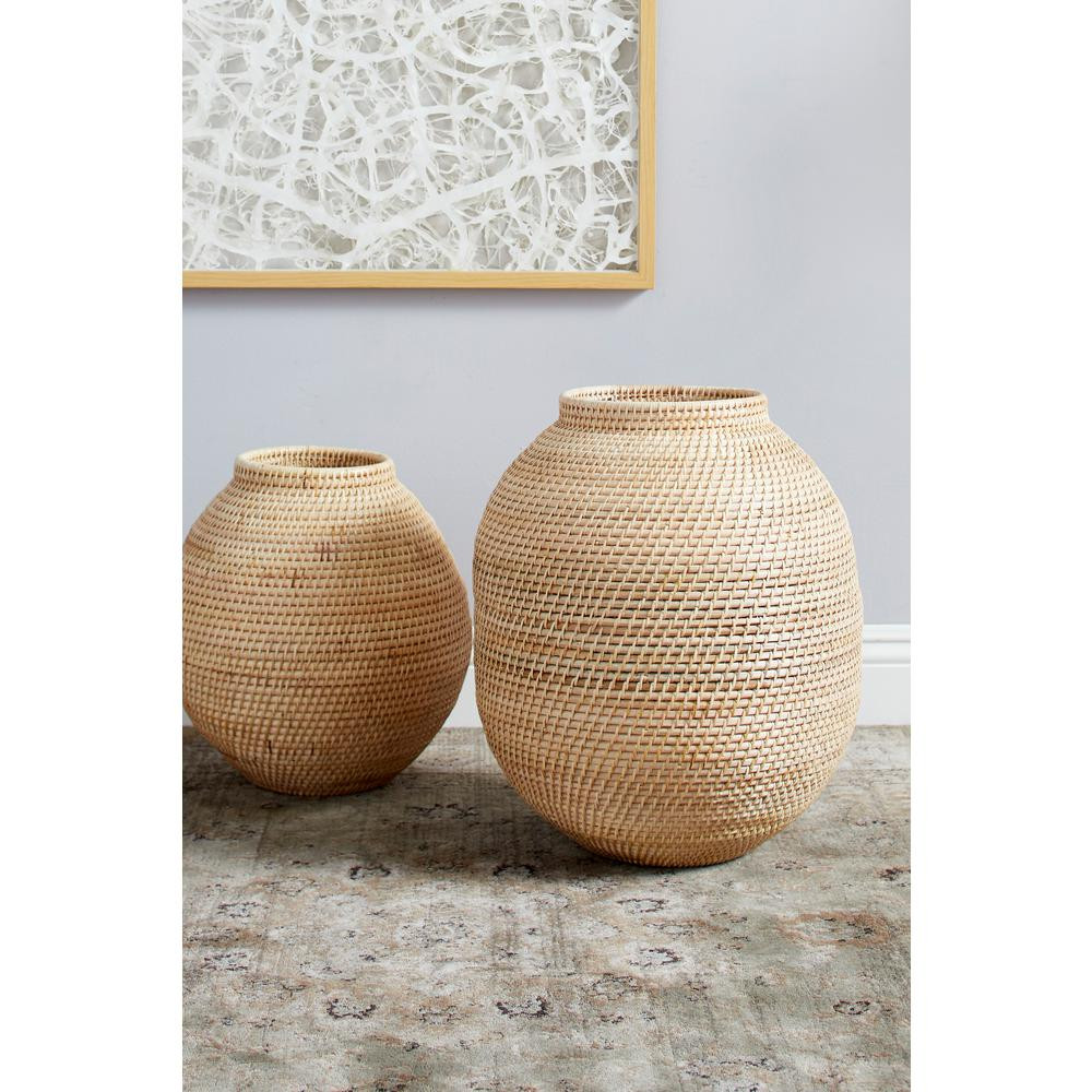LITTON LANE Large Decorative Handwoven Natural Beige Bamboo Vase-35985 - The Home Depot | The Home Depot