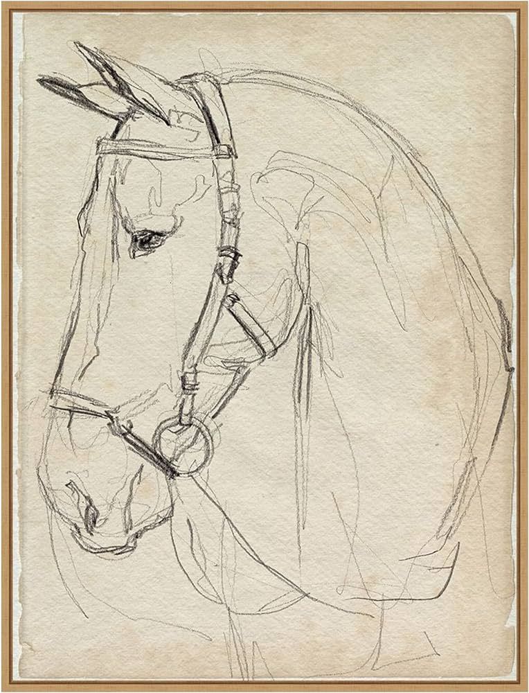 Amanti Art Framed Canvas Wall Art Print (23x30) Horse in Bridle Sketch II by Jennifer Paxton Park... | Amazon (US)