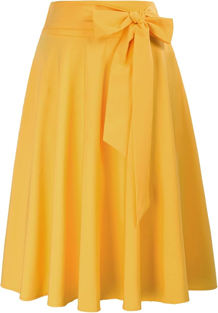 Belle Poque Women's Vintage Pleated Midi Skirts High Waist A-line Flared Skirts Pockets | Amazon (US)