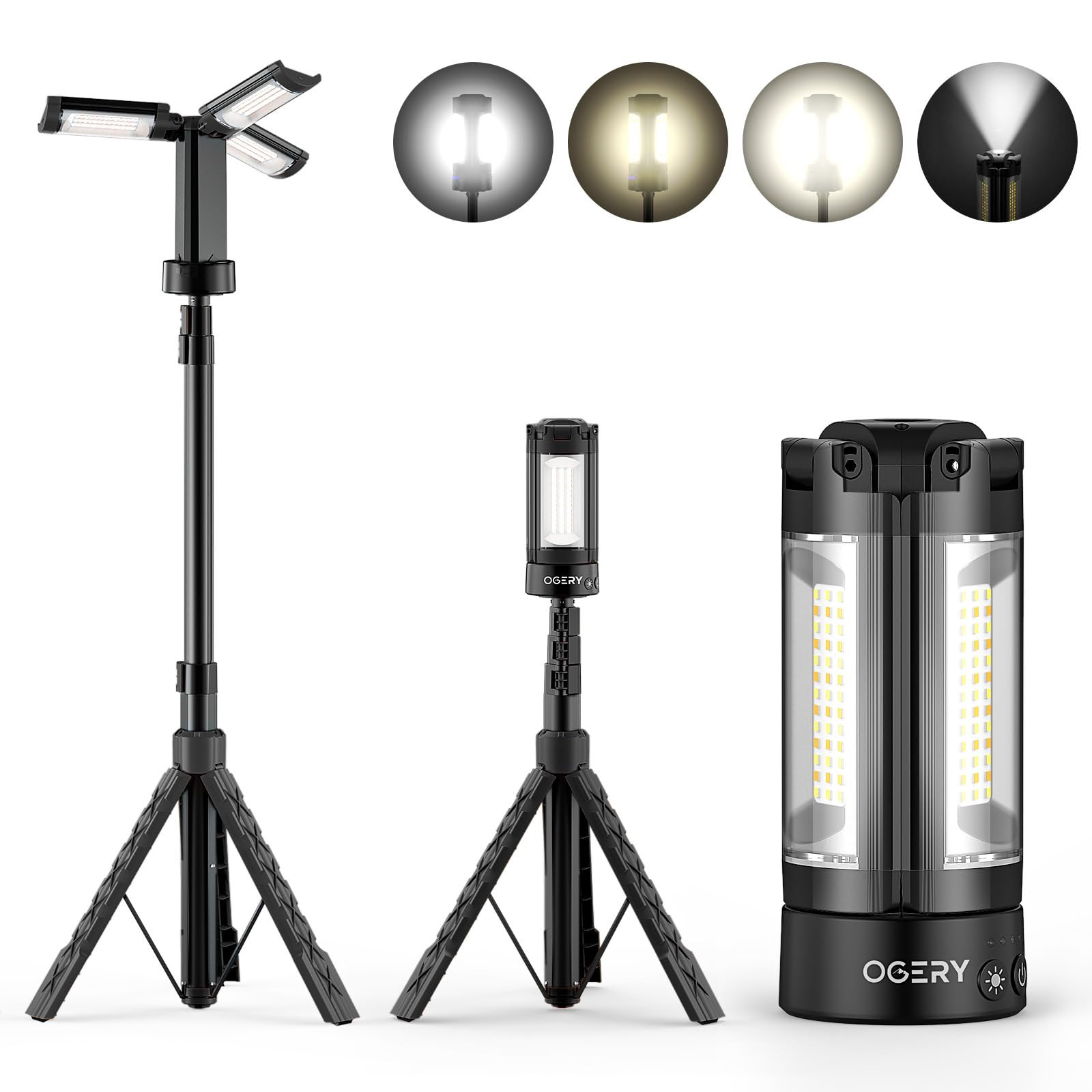 OGERY Rechargeable 10000mAh Camping Light with Stand 6.5 ft Max Height, Cordless Work Light with ... | Amazon (US)