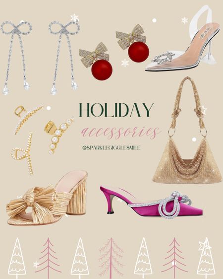 Holiday accessories, heels, rhinestone, purse handbag, bow, metallic bow earrings 

#LTKHoliday #LTKSeasonal #LTKstyletip